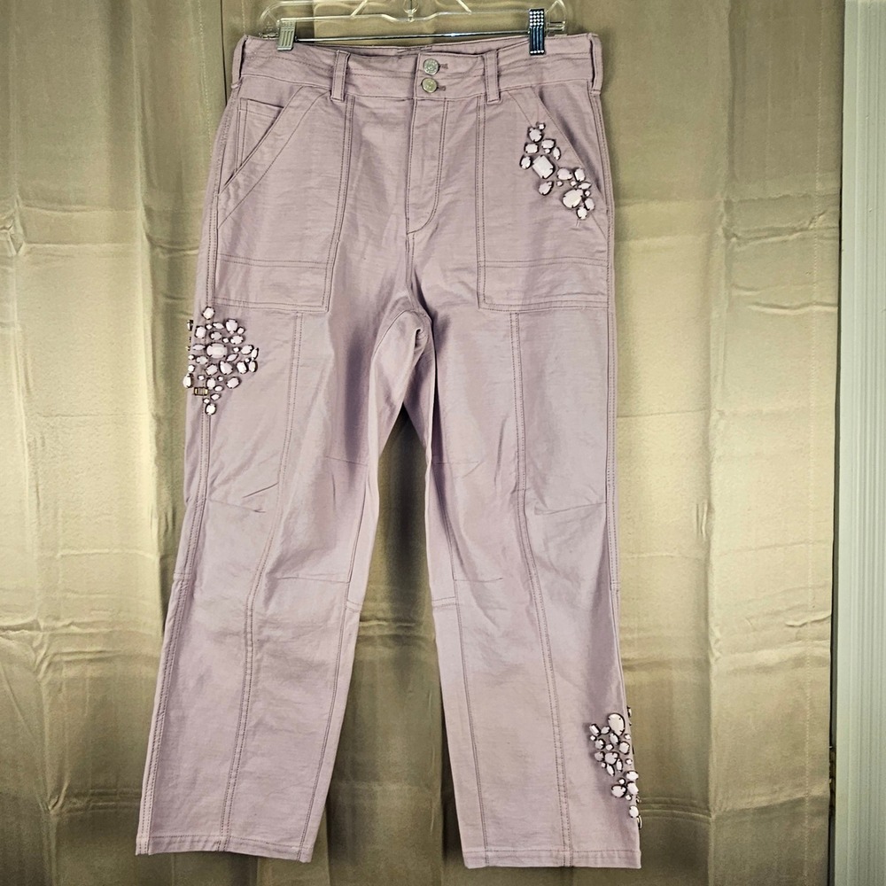 Pilcro Anthropologie Womens Lilac The Wanderer Jeweled Relaxed Leg Pants 30